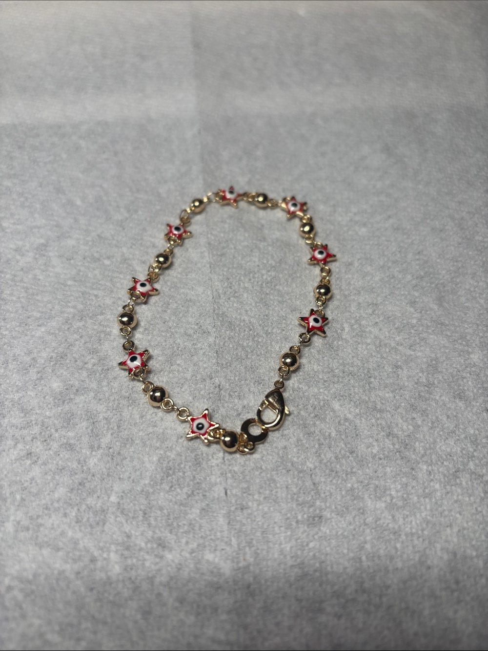 Gold-Tone Red Enamel Star Link Bracelet by
